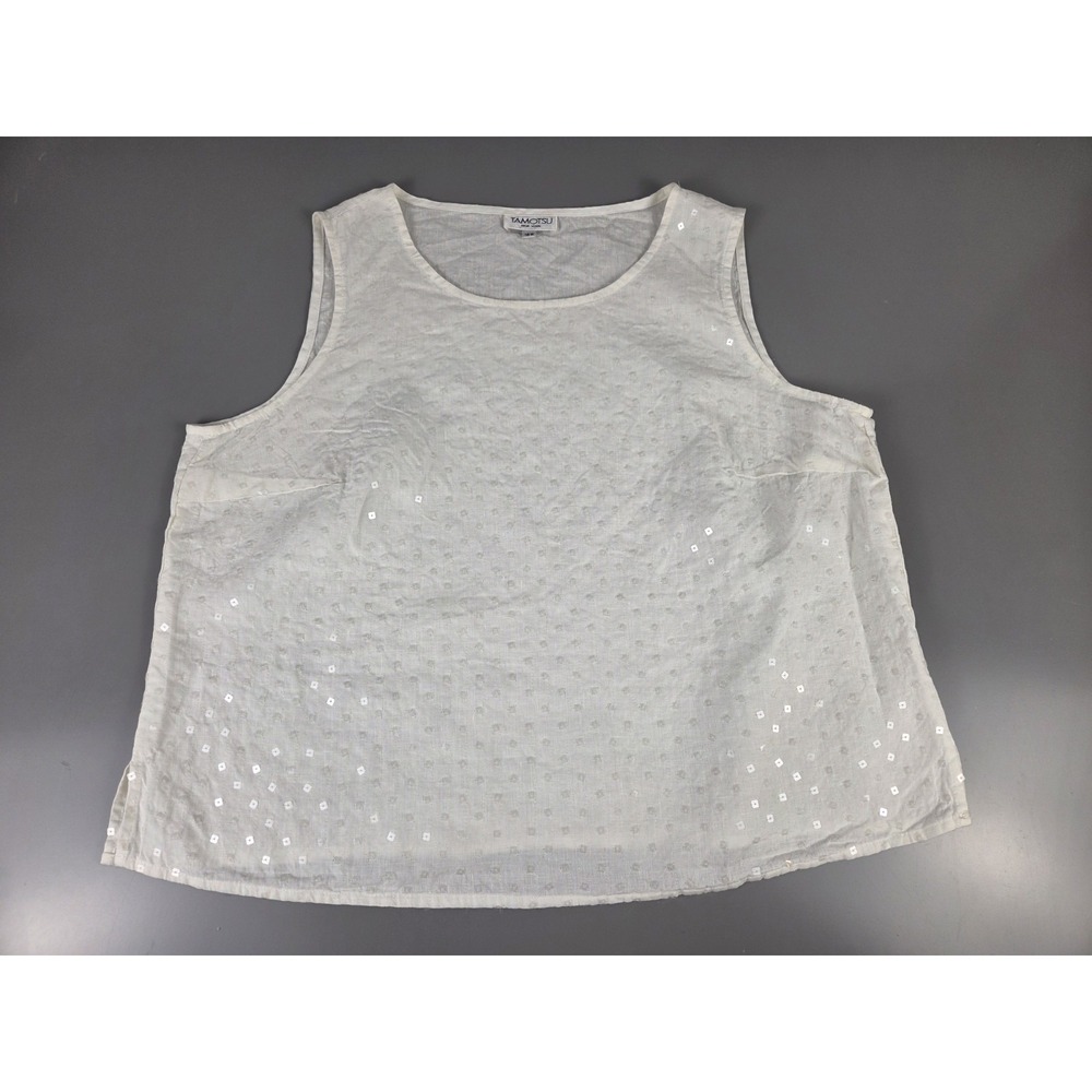 Tamotsu 100% Linen Tank Sequin 18W  White